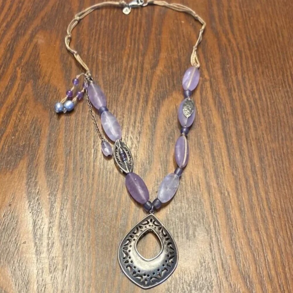 Silpada Sterling Silver Amethyst & Pearl Silk Cord Necklace